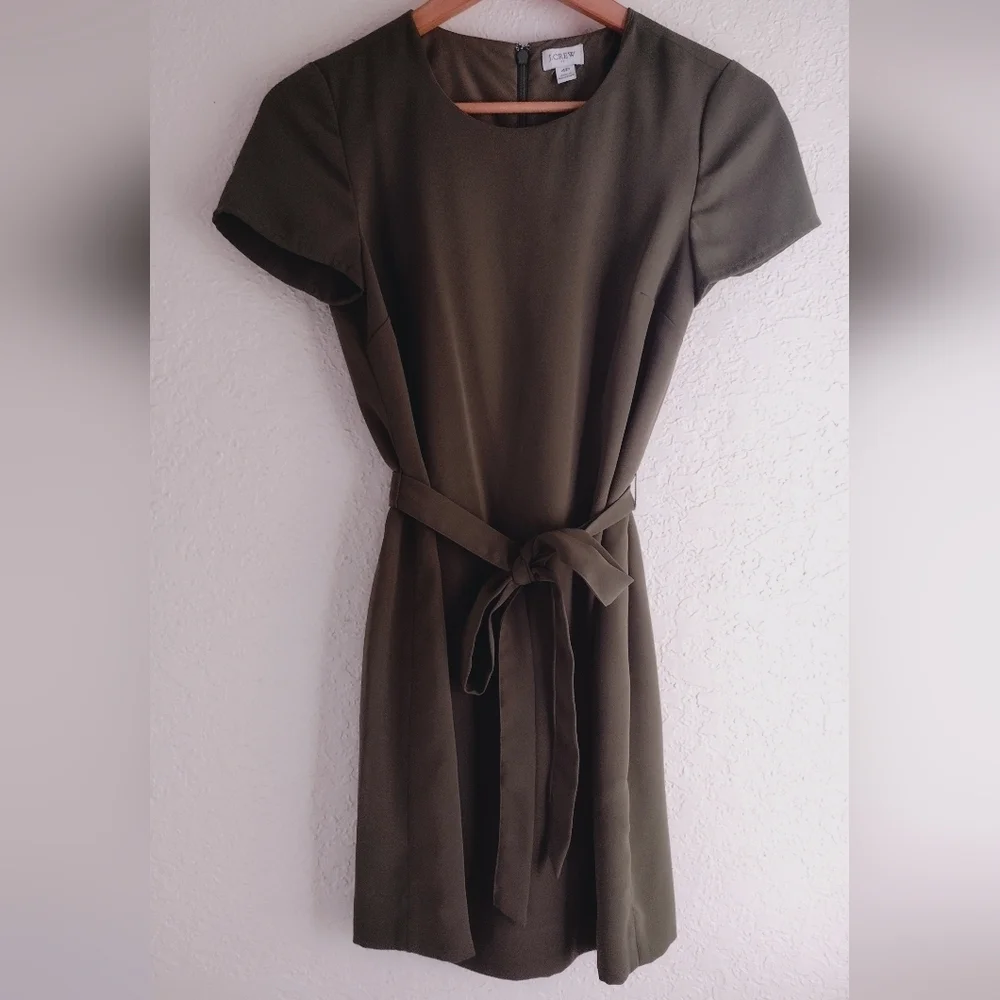 J. Crew Olive Green Mini Dress with Waist Tie